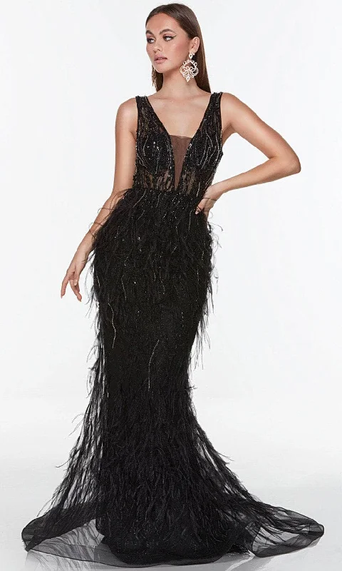 Ends Soon Alyce Paris 61270 - Sleeveless Feather Long Dress Parisian Effortless Chic Style