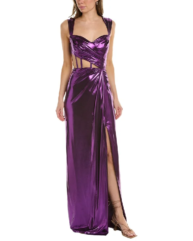 Romantic Fashion Discounts Marchesa Notte Floral Embroidered Column Gown Holiday Sale