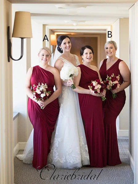 Find Your Unique Flair Mismatched Wine Red Long Bridesmaid Dresses, Wedding Guest Dresses Alluring Design