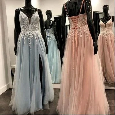 Timeless Style Promotions Blue Long Prom Dress with Lace Appliques Long Prom Gown  cg9615 Now On Sale For Chic Urban Styles