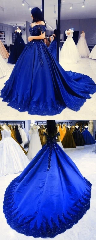 Style Redefined Charming royal blue prom dresses ball gown lace beaded off the shoulder prom dress    cg17069 Dreamy Aesthetic