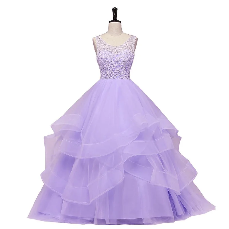 Premium Style Lavender Tulle With Lace Ruffled Long Formal Gown prom dress , Ball Gown Sweet 16 Dress   cg16566 Final Clearance