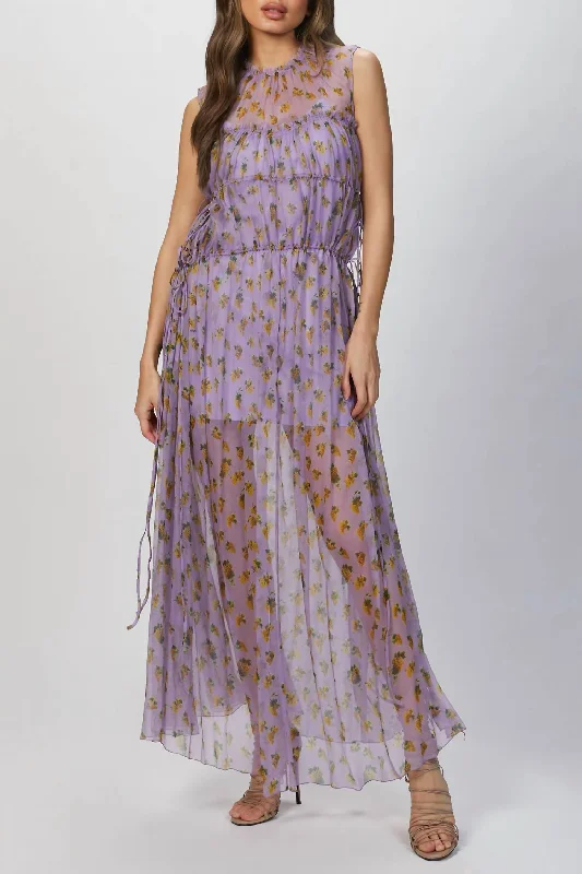 High-End Style Discounts Floral Print Tiered Silk Dress In Lilac Score Big On Glamorous Red - Carpet Styles