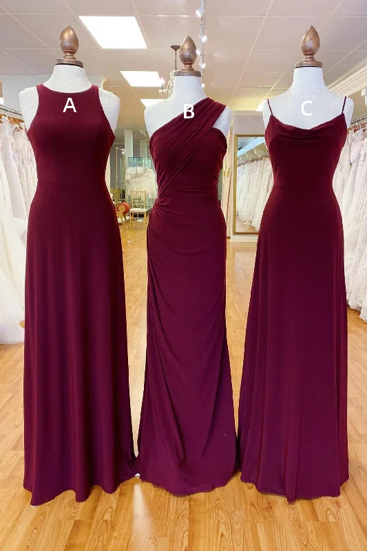 Fresh Fashion Discounts Mismatched Wine Red Chiffon Long Bridesmaid Dress Weekend Special