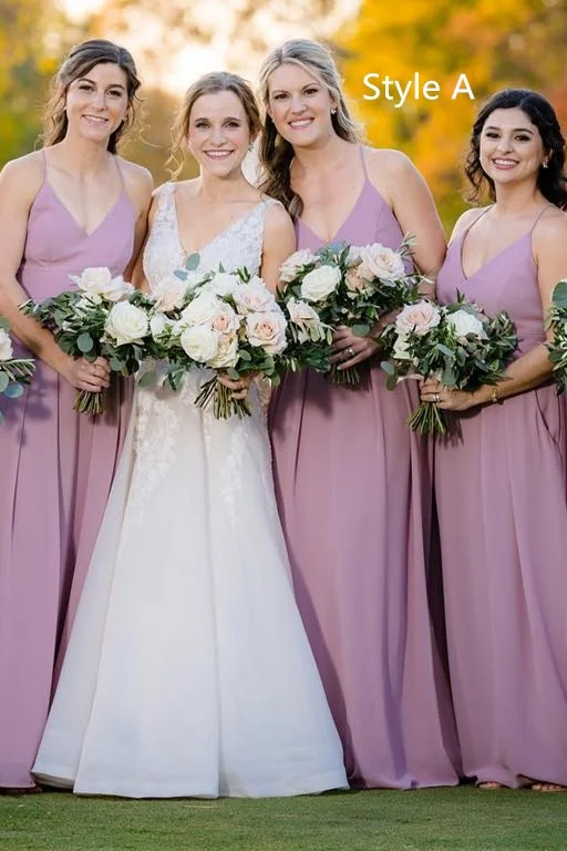 Daily Deals Mismatched Mauve Chiffon V Neck Long Bridesmaid Dress Score Big On Glamorous Red - Carpet Styles