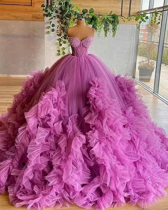 Fast Fashion Favorites Sweetheart Beading Bodice Tulle Ruffle Pleated Ball Gown Evening Dress prom gown  cg18016 Elegant Details