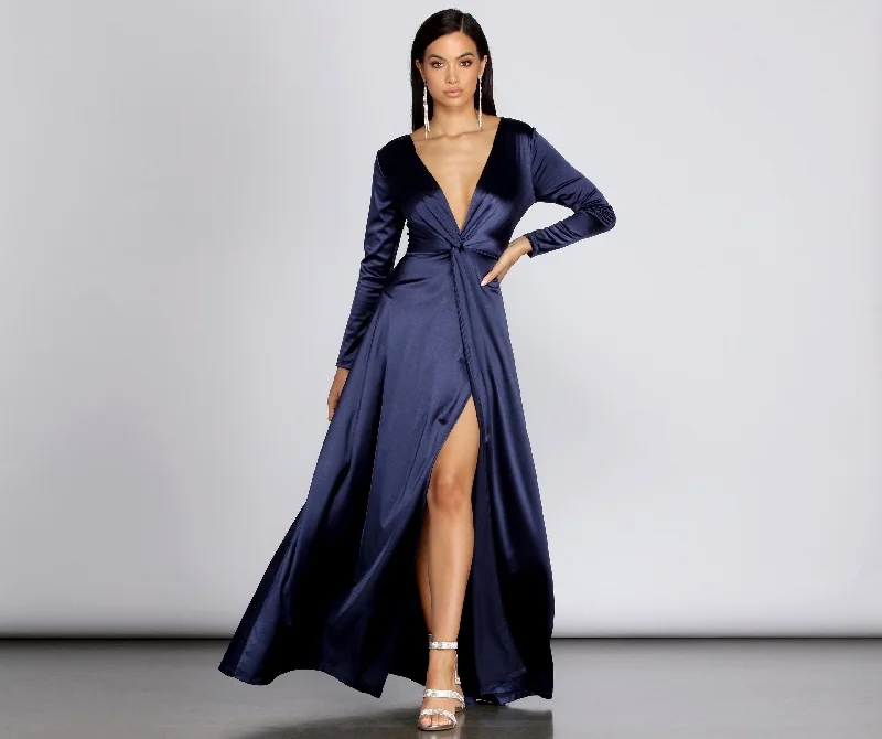 Effortless Style, Endless Impact Cynthia Satin Stylish Slit Formal Dress Fashion-Forward Style