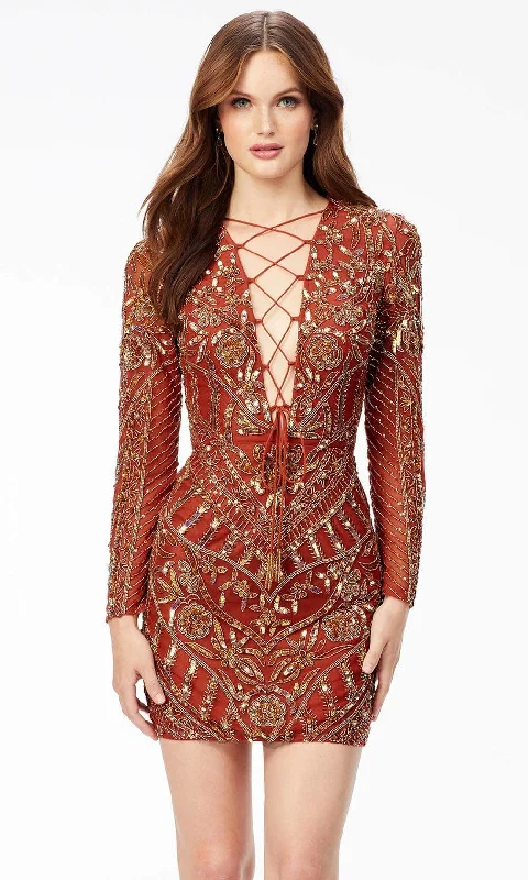 Sleek Style Discounts Ashley Lauren 4511 - Long Sleeve Lac-Up Bustier Sequin Cocktail Dress Limited - Edition Drops