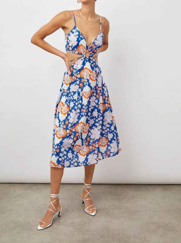 Hot Trends Lourdes Dress In Cobalt Floral Subtle Sophistication