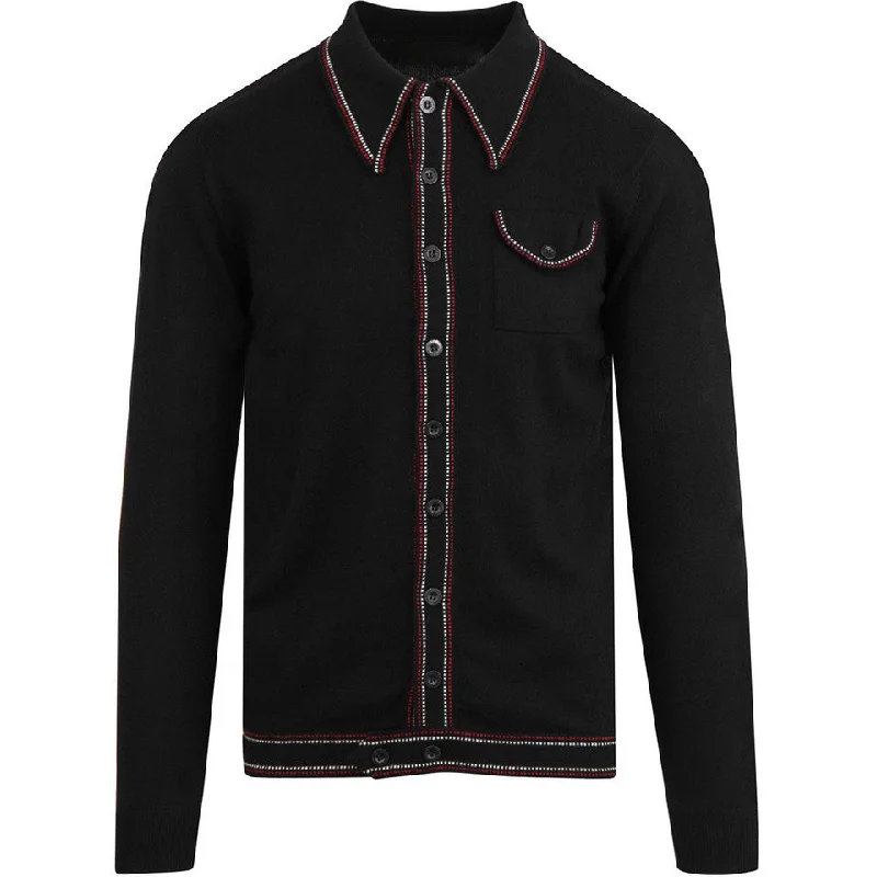 Weekend Exclusive Men's Black Long Sleeve Knitted Polo With Crawdaddy Collar & Bottom Chic Allure