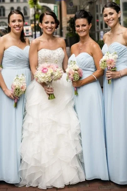 Ends Soon Light Blue Strapless Pleated Bridesmaid Dress Vibrant Prints