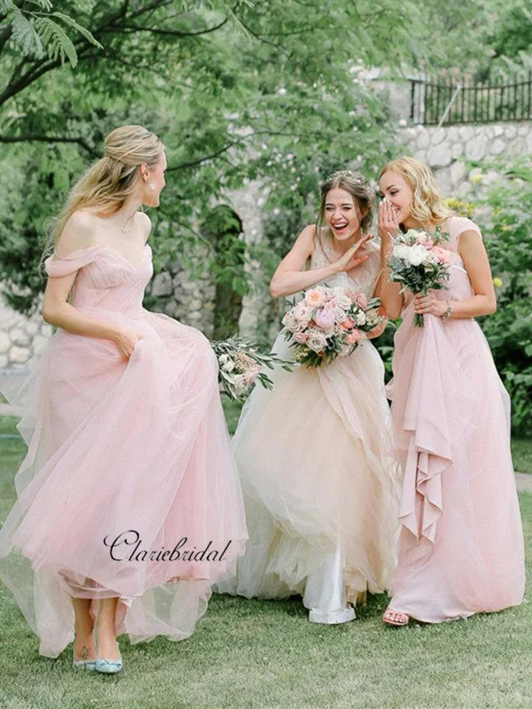 Sustainable Fashion Extravaganza Pink Off The Shoulder Chiffon A-line Bridesmaid Dresses, Wedding Guest Dresses Cottagecore Rustic Charm Style