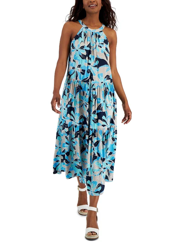 Don't Miss Out Womens Floral Print Halter Maxi Dress Modern Glamour