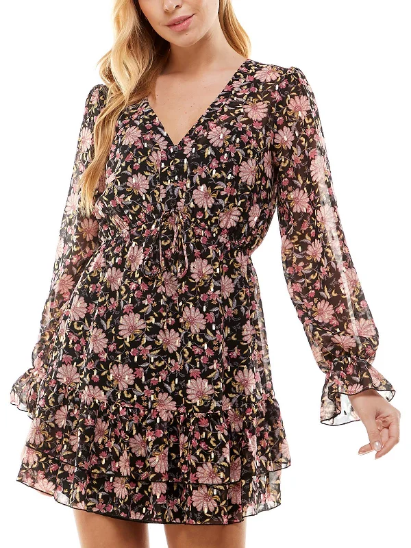 Exclusive Designer Style Deals Womens Floral Ruffled Fit & Flare Dress Feminine Charm