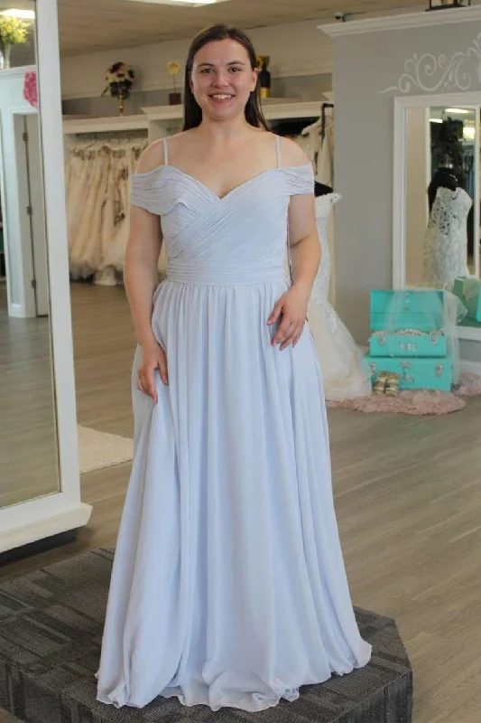 Shop Sale Items Light Blue Chiffon Cold-Shoulder A-Line Bridesmaid Dress Seasonal Trend