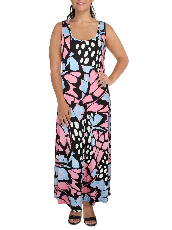 New In This Season Plus Womens Printed Long Maxi Dress Lightweight Fabric