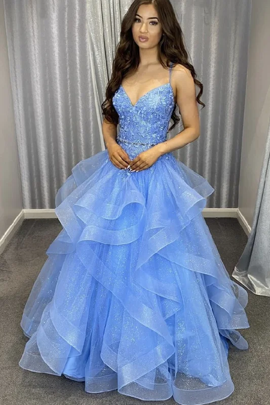 Trendy Threads Blue lace long ball gown dress A line formal dres prom dress evening dress   cg17410 Weekend Special