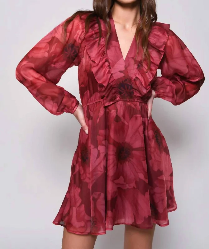 Affordable Trendy Fashion Tara Dress In Wine Floral Organza Feminine Soft - Hued Styles