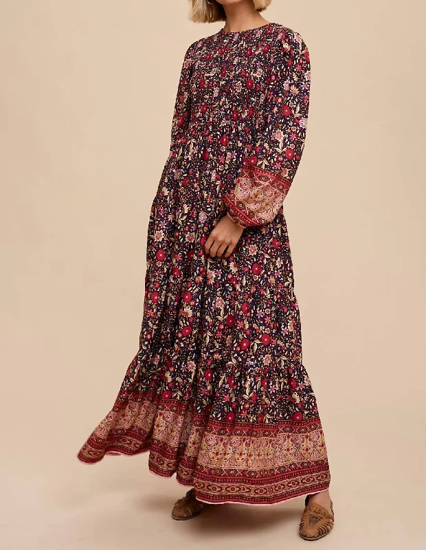 Insane Discount Onslaught Smocked Maxi Dress In Multi Floral Subtle Sophistication