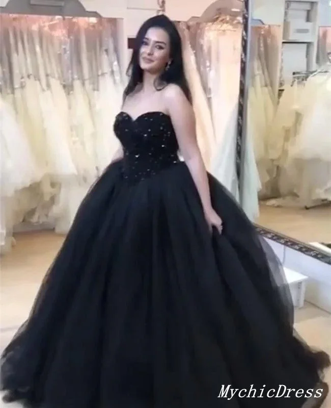 Sleek Style Discounts Black Ball Gown Wedding Dresses Sequin Tulle Sweetheart Bridal Gown Great Deals On Ethnic Cultural Wear