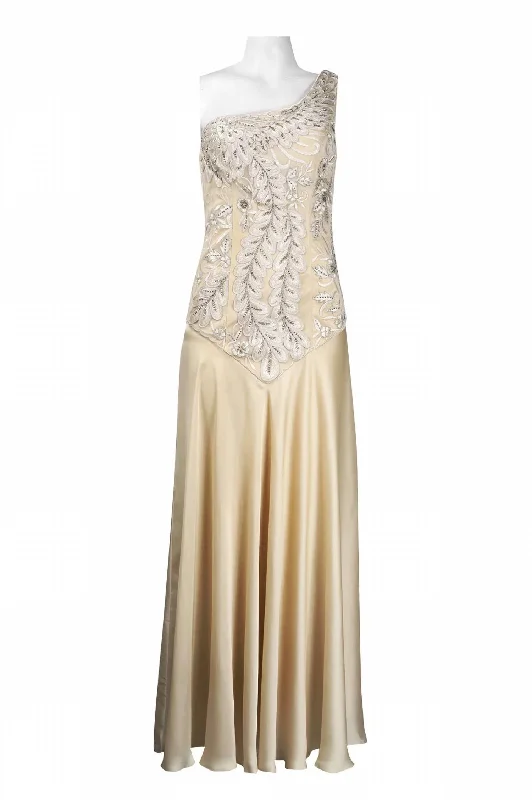 Glamorous Fashion Offers Floral Embroidered Dress In Antique Champagne Graceful Drape