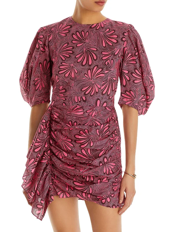 Holiday Glam Pia Womens Floral Ruched Mini Dress Feminine Soft - Hued Styles