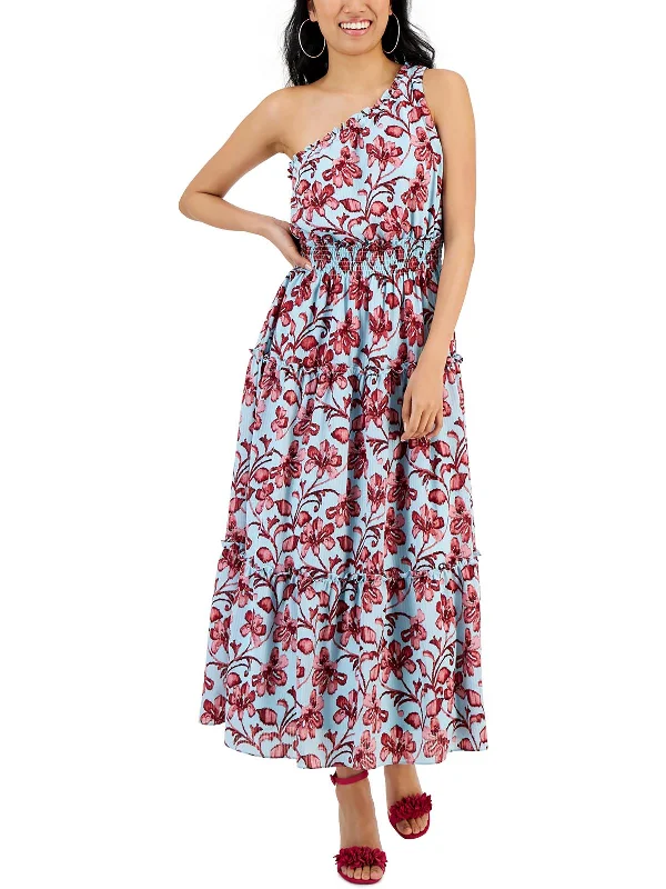 Evening Elegance Womens Ruffled Smocked Maxi Dress Effortless Sophistication