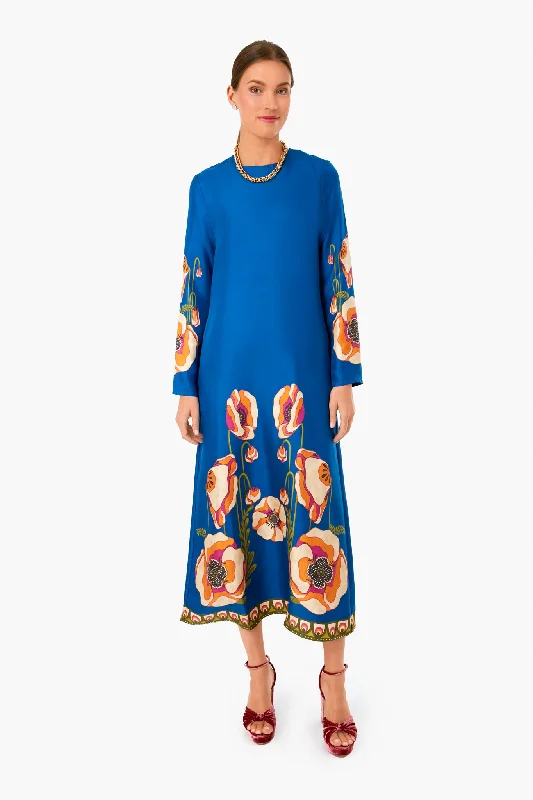 Must-Have Style Discounts Poppies Blue Placee Long Sleeve Swing Dress Bold Patterns