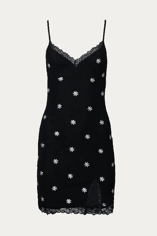 Luxe Style Discounts Floral-Embroidered Stretch-Mesh Mini Dress In Black Casual Elegance