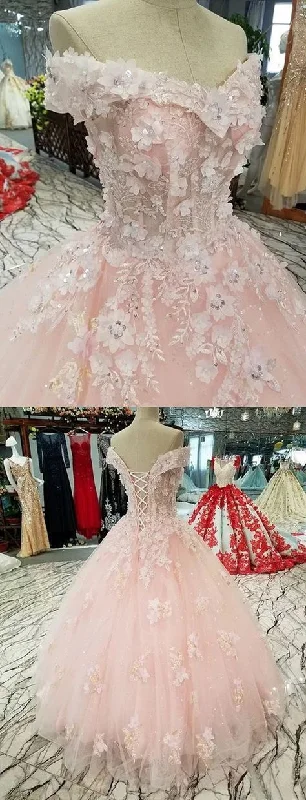 Top Brand Discounts Blush Pink Flowers Tulle Off Shoulder Quinceanera Dresses Ball Gowns Prom Dress   cg11696 Sophisticated Cut