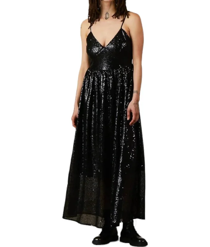 Huge Price Cut Tie Back Maxi Dress In Black Sequins Elevated Style