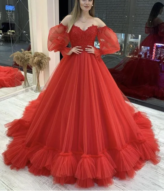 Special Offers Elegant Red Tulle Ball Gown prom Dresses   cg15856 Polished Finish