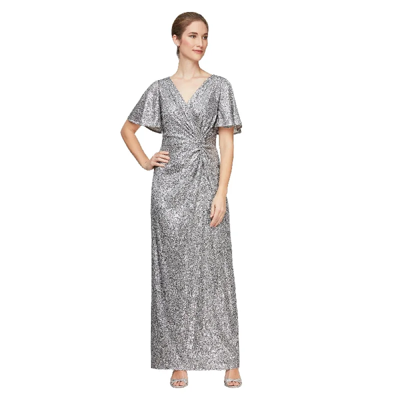 Affordable Luxury Fashion Alex Evenings AE8196677 Long Silver Formal Dress Contemporary Chic