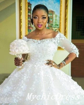 Avant-Garde Style Promotions African Wedding Dresses Lace Half Sleeves Applique Ball Gown Bridal Gowns Elegant Contour