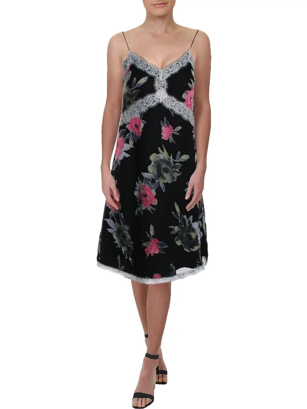 Style Revolution Edith Womens Satin Floral Slip Dress Hollywood Glam Award - Show Style