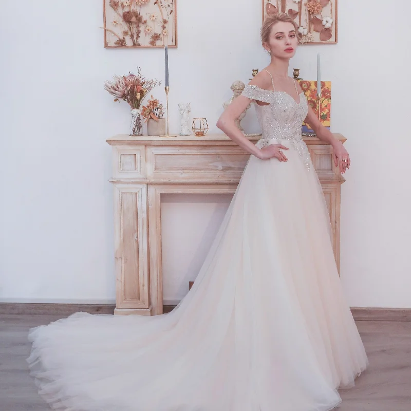 Relaxed Style Deals Elegant Off the Shoulder A Line Wedding Dresses with Sweetheart Graceful Drape