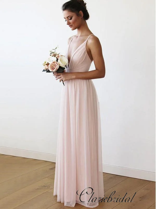 Athleisure Style Sale V-neck Blush Pink Chiffon Long Bridesmaid Dresses Feminine Soft - Hued Look