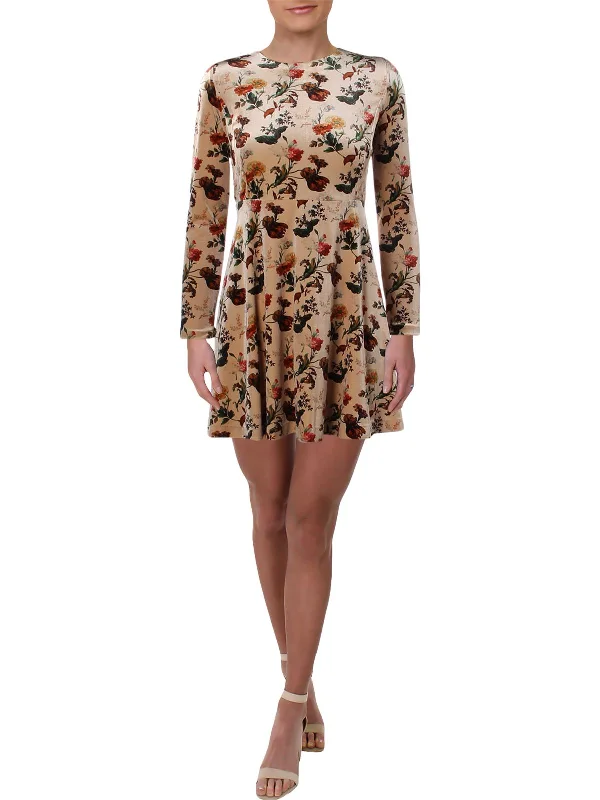 Smart Casual Deals Womens Velvet Floral Mini Dress Flash Deals