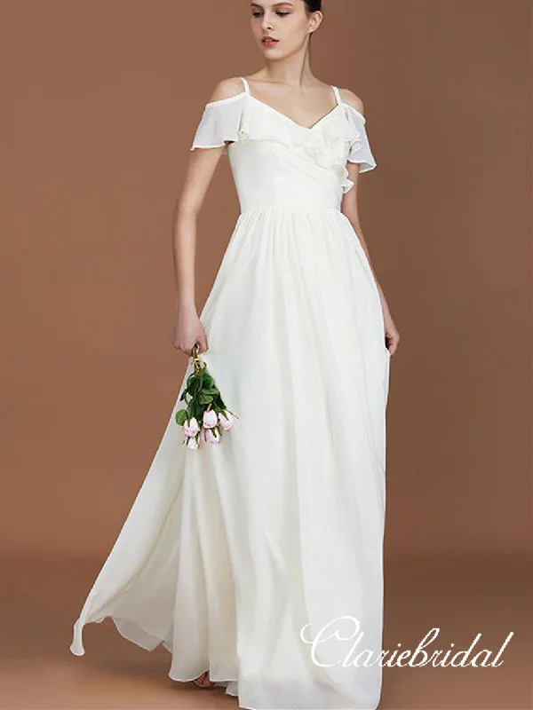 Timeless Elegance Sale Off Shoulder Ruffled A-line Ivroy Chiffon Bridesmaid Dresses Classic Appeal