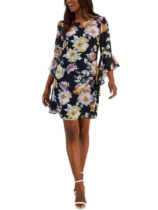 Discover Promotions Womens Ruffled Floral Mini Dress Feminine Soft - Hued Look