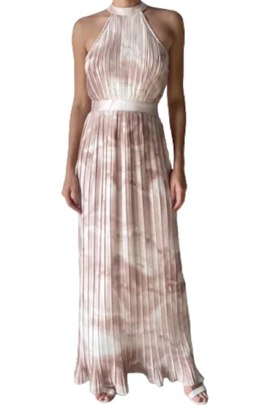 Stylish Statements Pleated Maxi Dress In Light Brown Modern Glamour