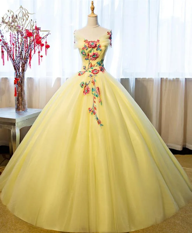 Limited Time Gorgeous Yellow Tulle Ball Gown Sweet 16 Dress, Yellow Quinceanera Dress prom dress formal gown   cg11895 Feminine Charm