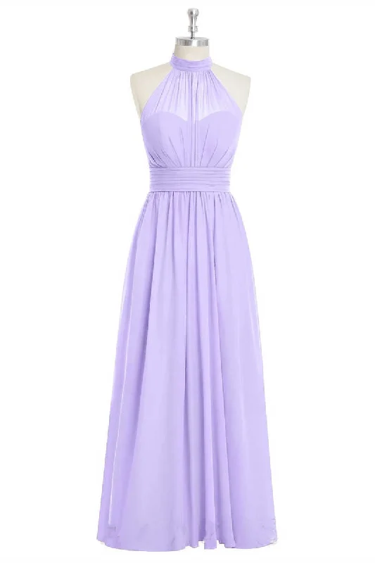 Style Without Limits Lavender Chiffon Halter A-Line Long Bridesmaid Dress Feminine Grace