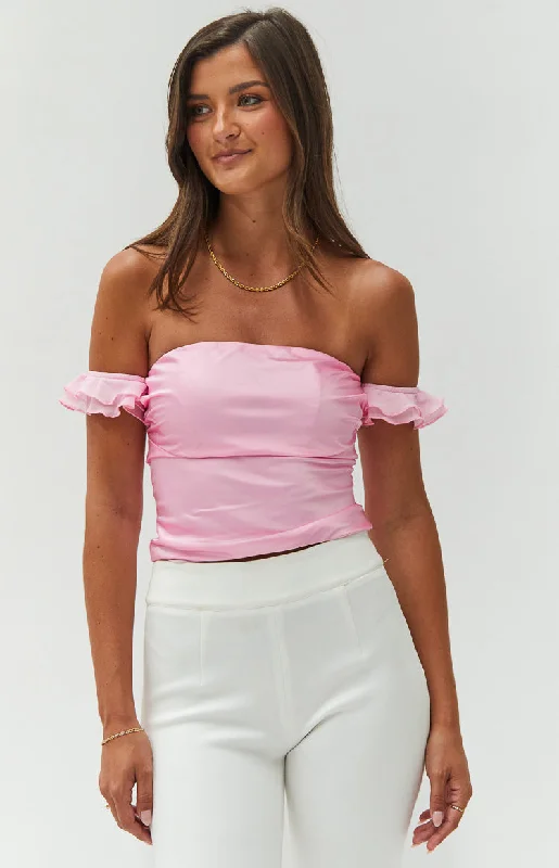 Bold Fashion Sales Silvia Pink Satin Crop Top Weekend Special