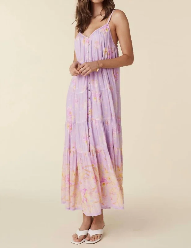 Shop Sales Lei Lei Strappy Maxi Dress In Lavender Floral Art Deco Geometric Pattern Look