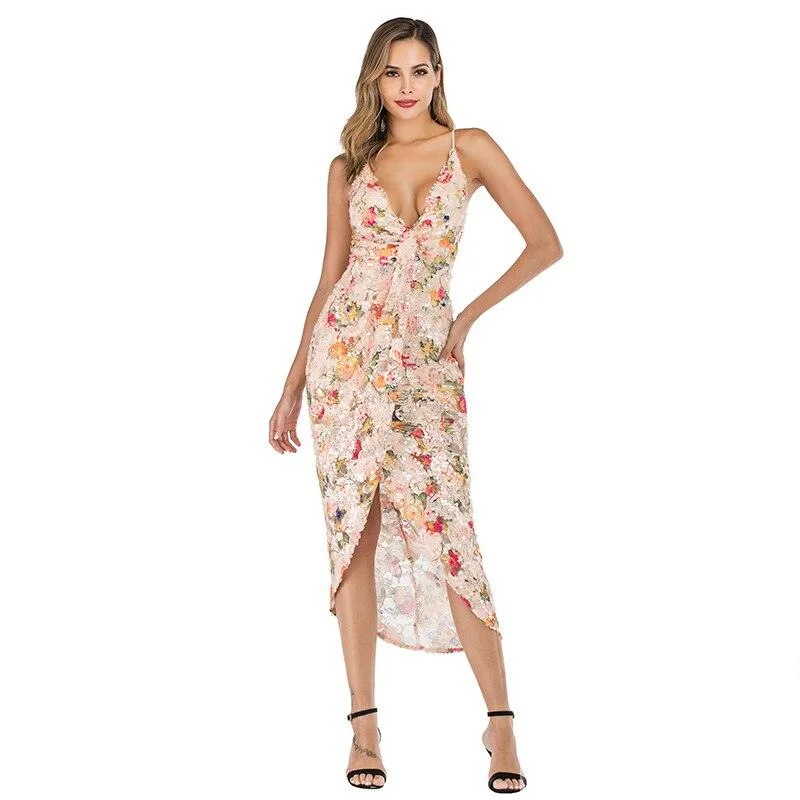 Luxury Fashion BRINGING SEXY (OPEN) BACK FITTED FLORAL DRESS Statement Piece