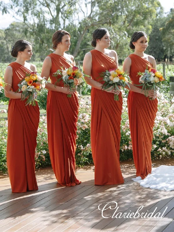 Contemporary Chic Promotions One Shoulder Orange Sheath Jersey Long Bridesmaid Dresses Minimalist Chic