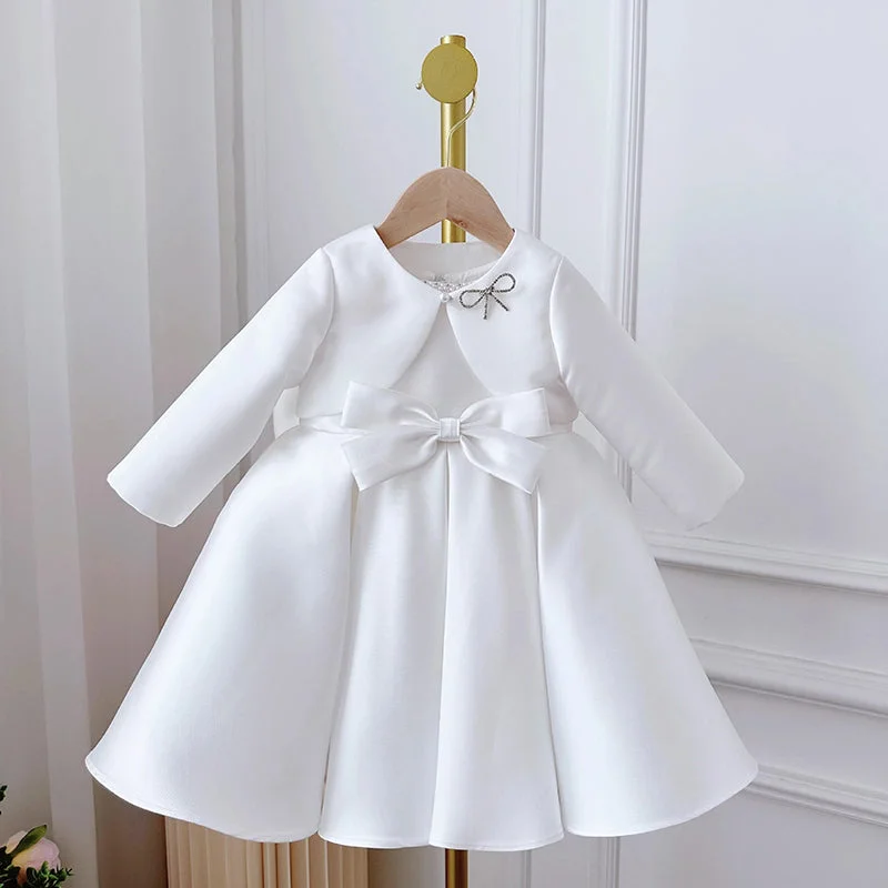 Modern Chic Discounts Birthday Dress White Two Piece Long Sleeve Princess Dress Ethnic Cultural Event Wear