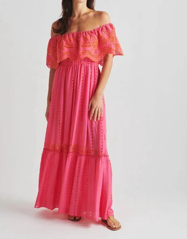 Effortless Style, Endless Impact Dreamer Embroidered Maxi Dress In Rose Disco - Inspired Retro Dance Look