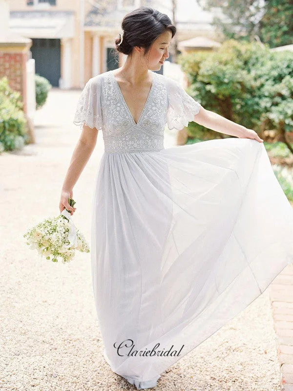 Shop Sales Elegant Appliques Bridesmaid Dresses, V-neck Lace Bridesmaid Dresses Dreamy Draping